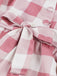 Pink 1950s Button Bow Gingham Plaid Dress