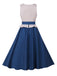 Dark Blue 1950s V-Neck Plaid Patchwork Dress