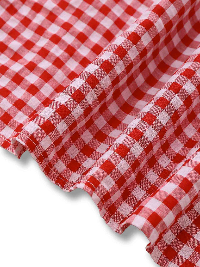 1950s Gingham Plaid Smocked Strap Jumpsuit