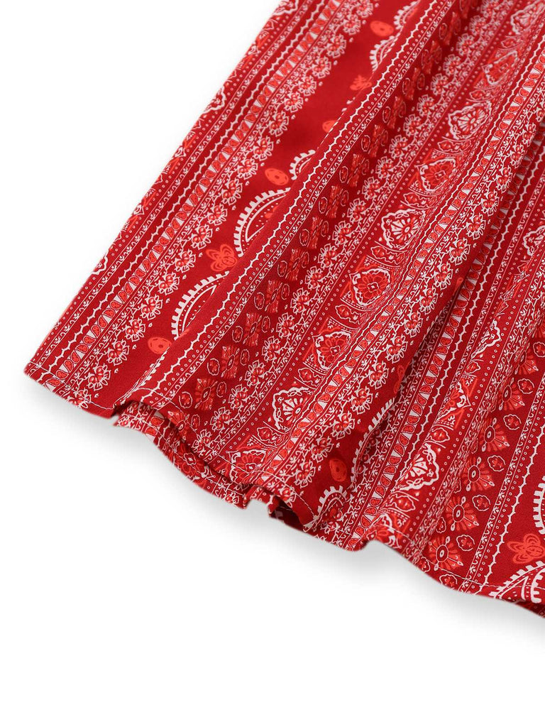1970s Bohemian Strapless Slit Smocked Jumpsuit