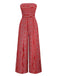 1970s Bohemian Strapless Slit Smocked Jumpsuit