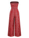 1970s Bohemian Strapless Slit Smocked Jumpsuit
