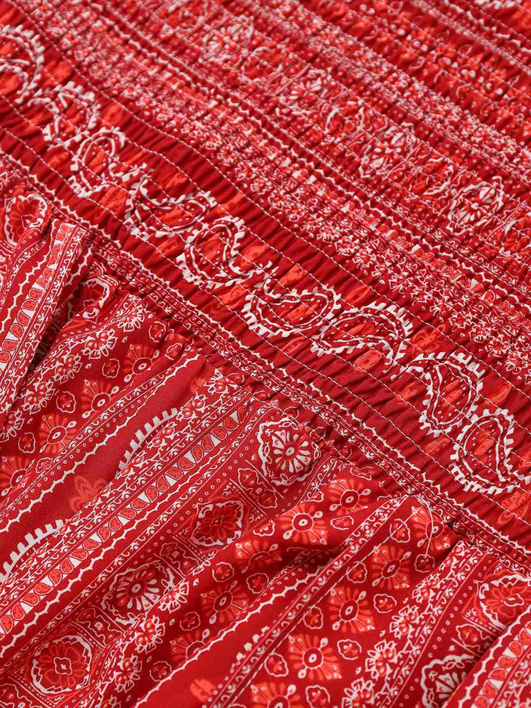 1970s Bohemian Strapless Slit Smocked Jumpsuit