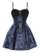 2PCS Black & Blue 1980s Gothic Cape Cardigan & Floral Embroidered Dress