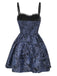 2PCS Black & Blue 1980s Gothic Cape Cardigan & Floral Embroidered Dress