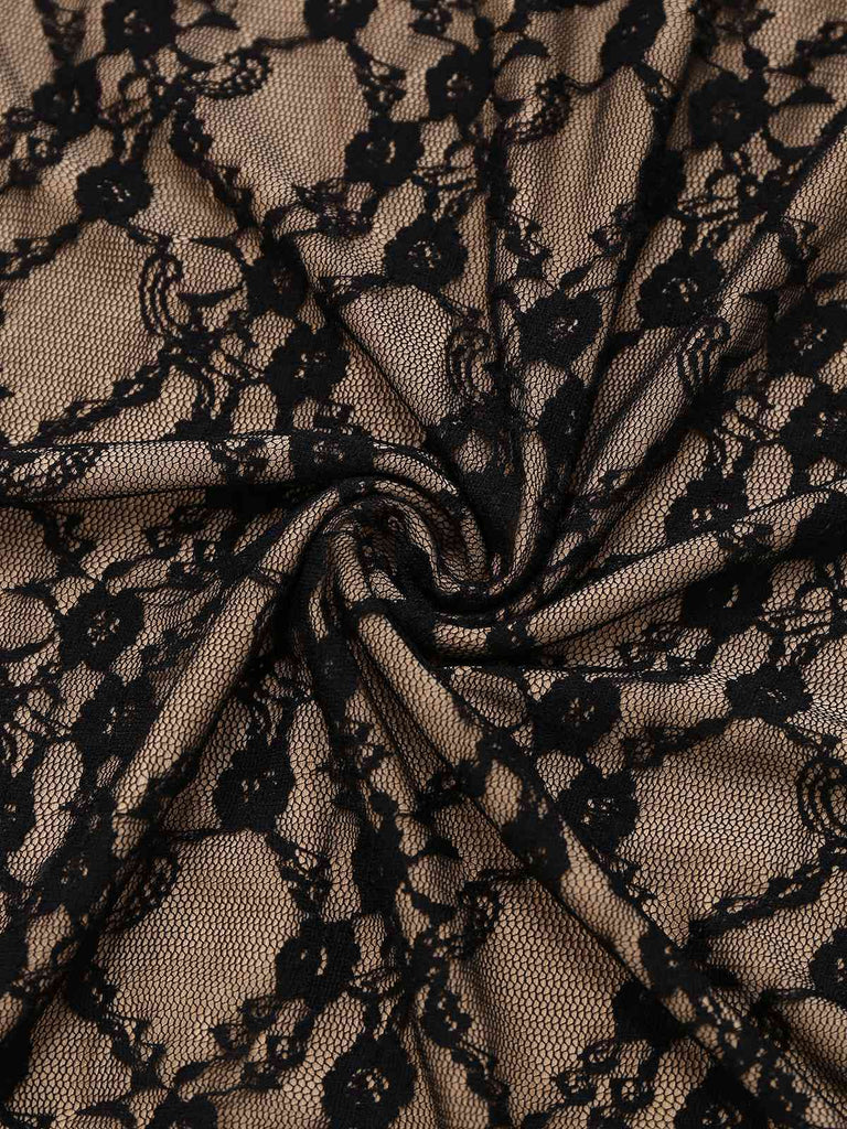 Khaki 1960s Lace Patchwork Spaghetti Strap Bodycon Dress