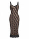 Khaki 1960s Lace Patchwork Spaghetti Strap Bodycon Dress