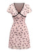 Pink 1960s Bow Print V-Neck Mesh Dress