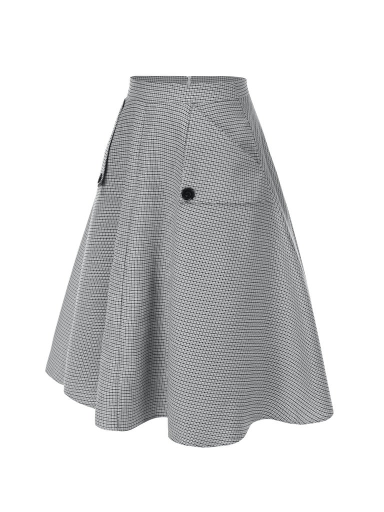 1950s High-Waist Plaids Button Pocket Skirt