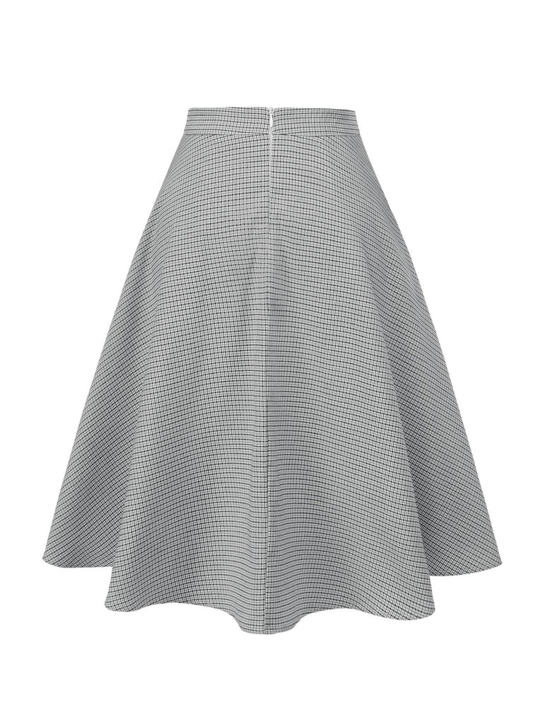 1950s High-Waist Plaids Button Pocket Skirt