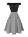 2PCS 1950s Off-Shoulder Top & Pocket Plaids Skirt