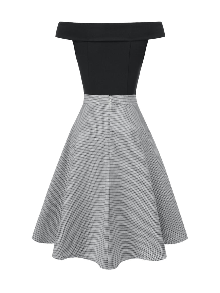 2PCS 1950s Off-Shoulder Top & Pocket Plaids Skirt