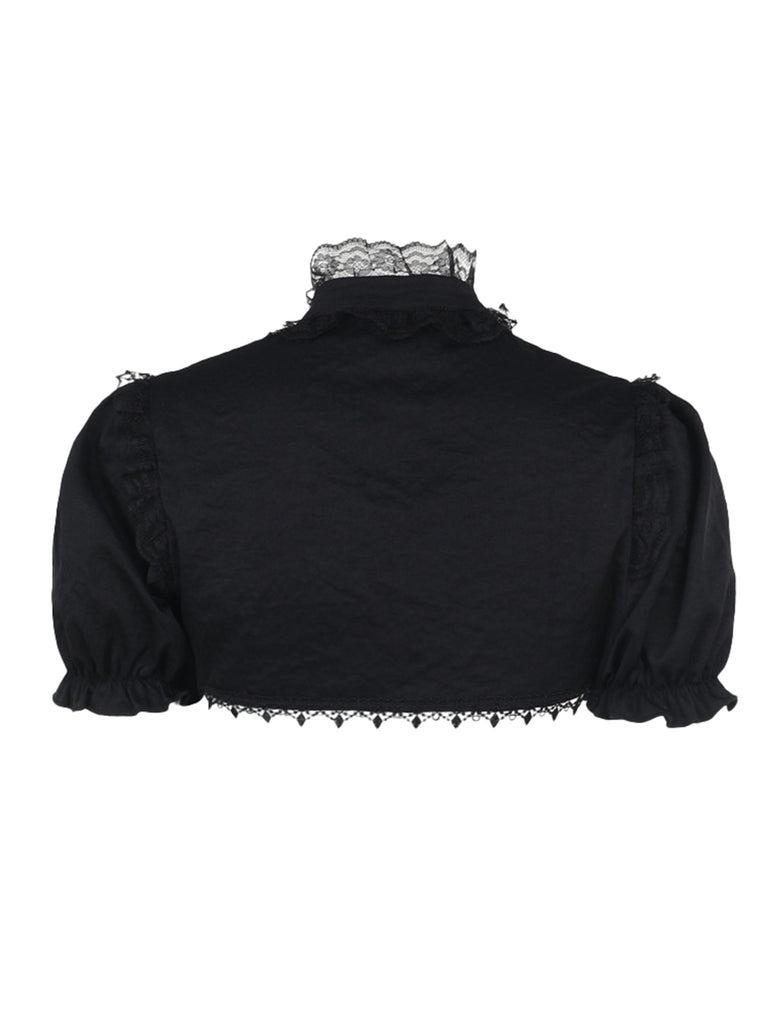 Black 1980s Solid Gothic Puff Sleeves Short Cape Cardigan