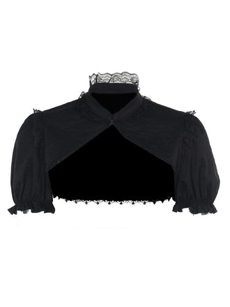 Black 1980s Solid Gothic Puff Sleeves Short Cape Cardigan