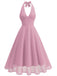1950s Halter V-Neck Mesh Backless Dress