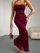 Wine Red 1930s 3D Floral Ruched Fishtail Dress