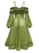 Chartreuse 1950s Pearl Mesh Patchwork Satin Dress