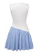 Blue 1950s Striped Patchwork Pleated Dress