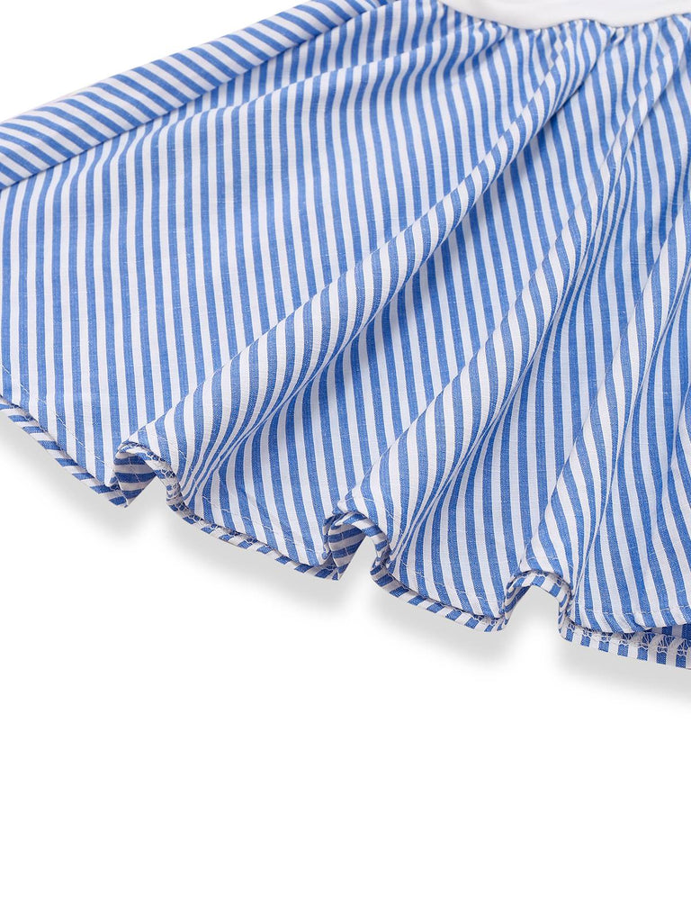 Blue 1950s Striped Patchwork Pleated Dress