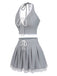 2PCS Light Gray 1950s Lace Halter Top & Pleated Skirt