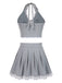 2PCS Light Gray 1950s Lace Halter Top & Pleated Skirt