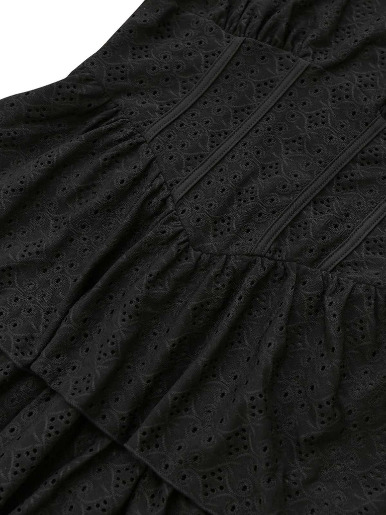 Black 1950s Puff Corset Hollow Knit Dress