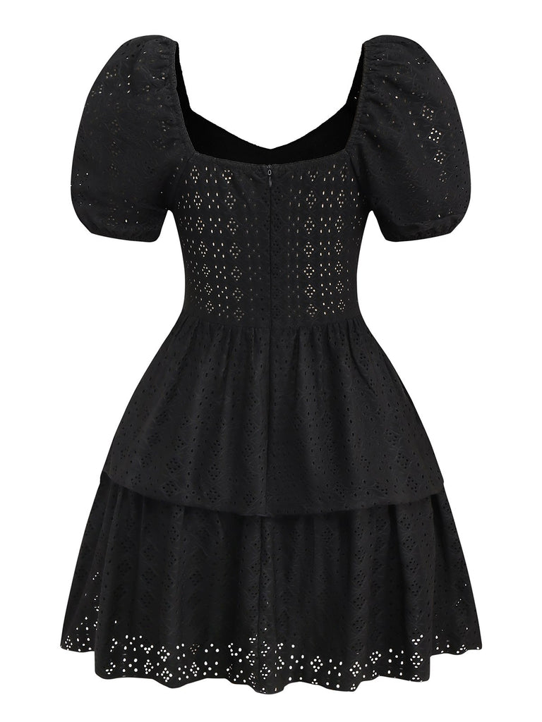 Black 1950s Puff Corset Hollow Knit Dress