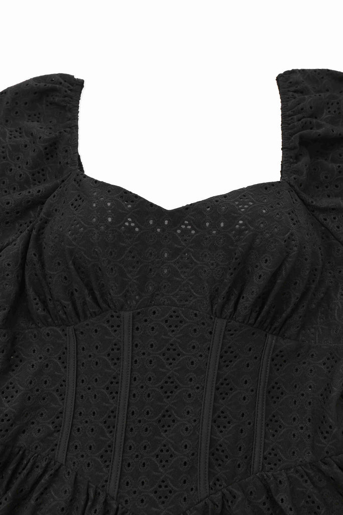 Black 1950s Puff Corset Hollow Knit Dress