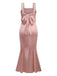 Pink 1930s Strap Lace Ruffles Satin Mermaid Dress
