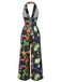 Black 1930s Floral V-Neck Halter Jumpsuit