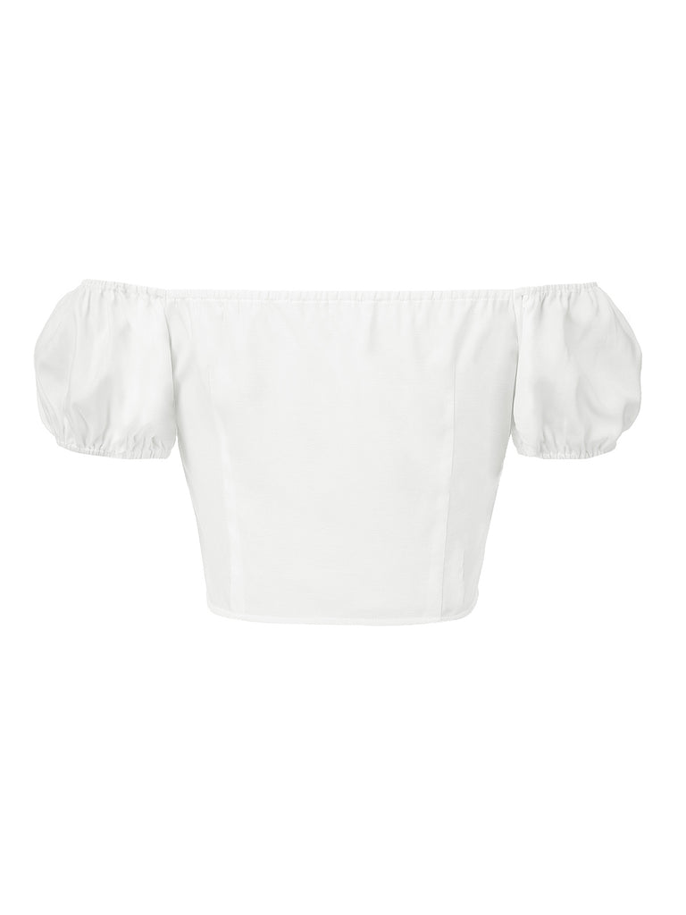 2PCS White 1950s Off-Shoulder Puff Top & Floral Skirt