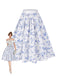 Blue 1950s Blue & White Porcelain Floral Skirt