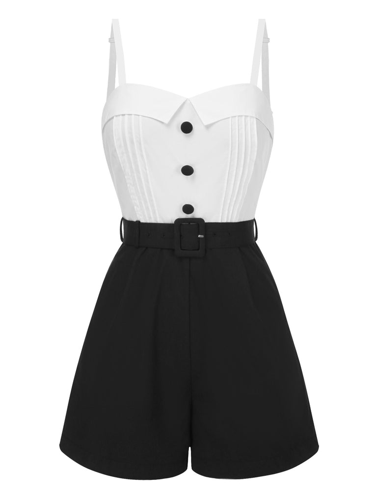 [Pre-Sale] White & Black 1950s Cotton Spaghetti Straps Romper