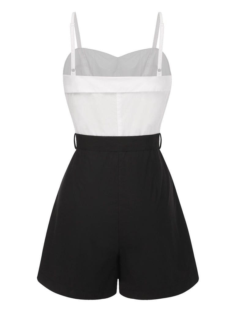 [Pre-Sale] White & Black 1950s Cotton Spaghetti Straps Romper