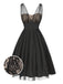 Black 1950s Lace Floral Mesh Swing Dress