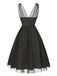 Black 1950s Lace Floral Mesh Swing Dress