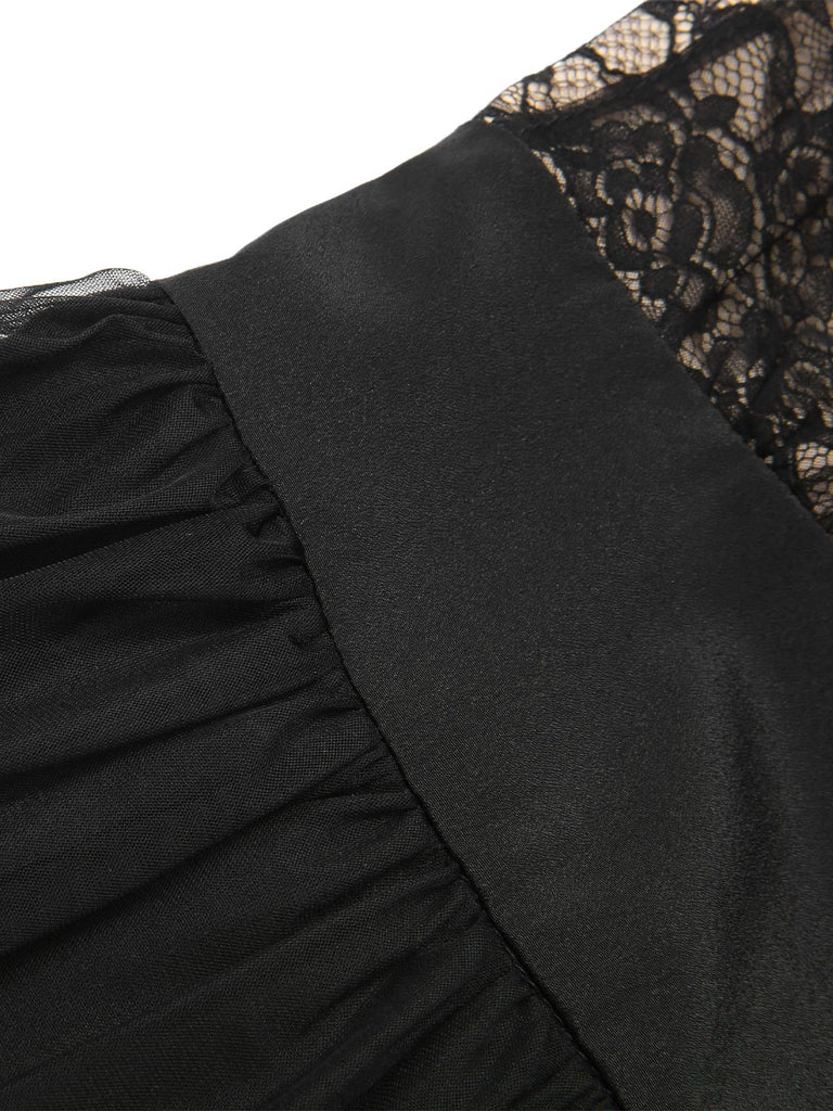 Black 1950s Lace Floral Mesh Swing Dress