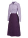 [Pre-Sale] 2PCS Lavender 1940s Lapel Striped Blouse & Solid Skirt