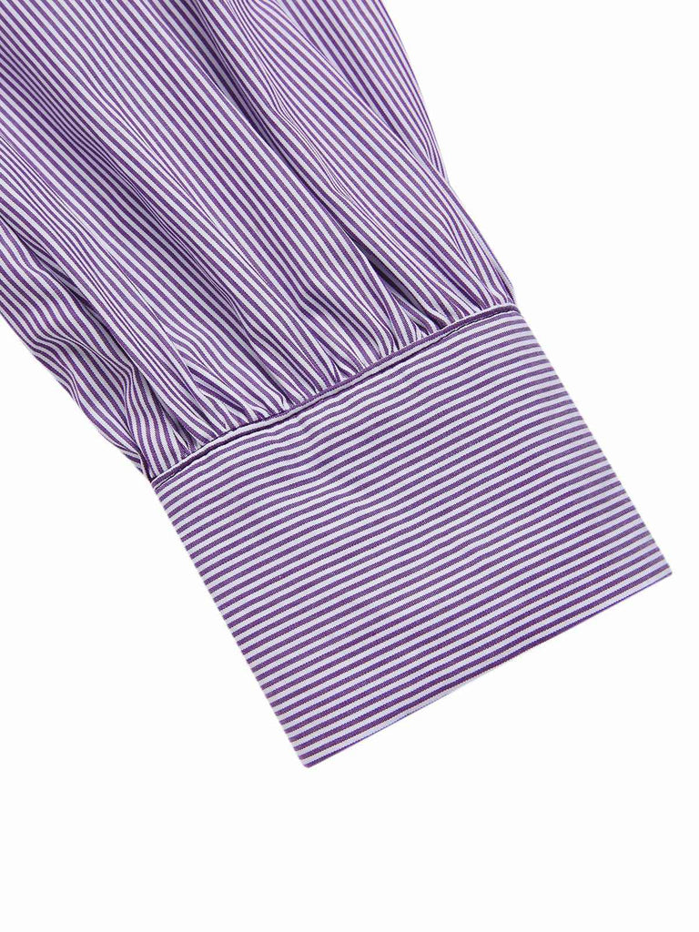 [Pre-Sale] 2PCS Lavender 1940s Lapel Striped Blouse & Solid Skirt