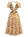 Orange 1970s Deep V-Neck Sunflower Boho Dress
