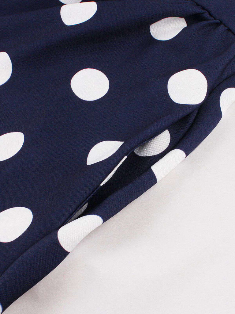 Dark Blue 1950s Polka Dot Swing Dress