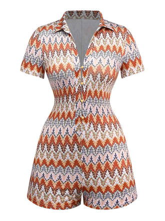Multicolor 1970s Boho Trees Lapel Romper
