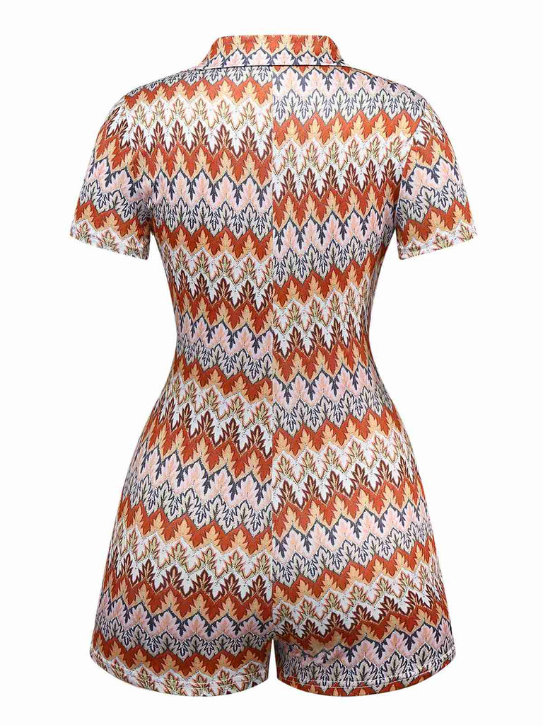 Multicolor 1970s Boho Trees Lapel Romper