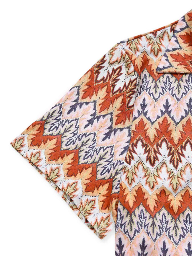 Multicolor 1970s Boho Trees Lapel Romper