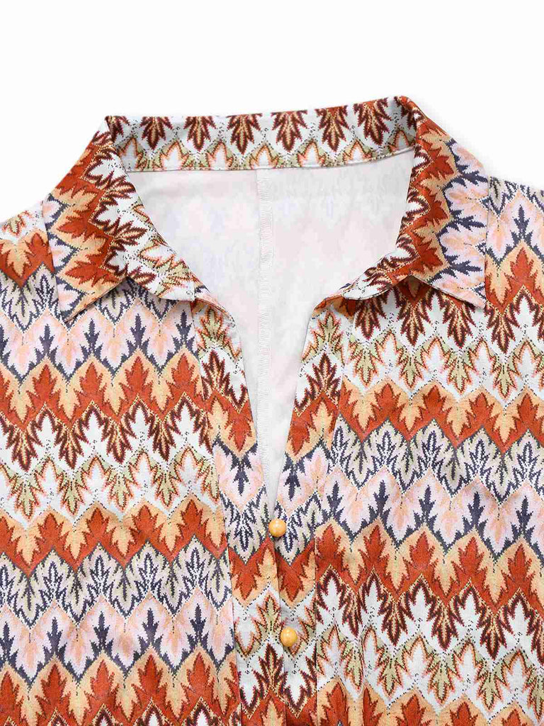 Multicolor 1970s Boho Trees Lapel Romper