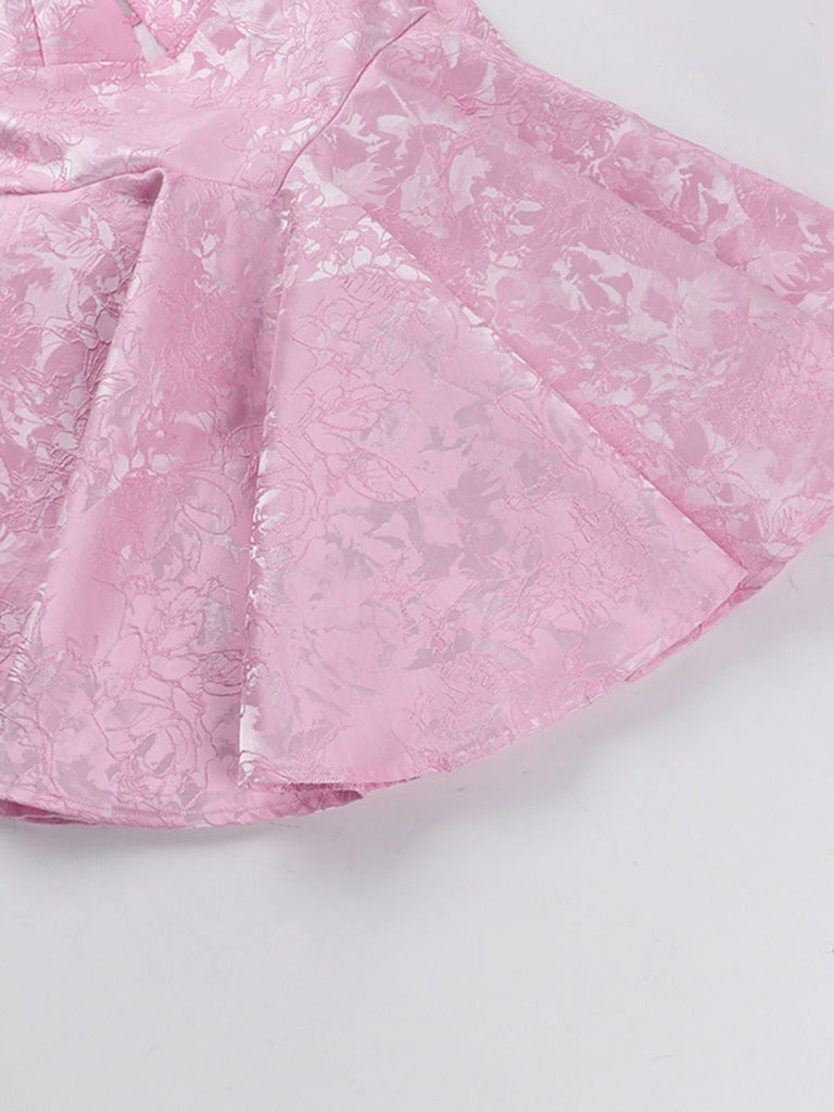 Pink 1960s Back Bow Jacquard Floral Dress