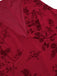 Wine Red 1930s V-Neck Floral Mesh Dress