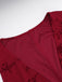 Wine Red 1930s V-Neck Floral Mesh Dress