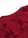 Wine Red 1930s V-Neck Floral Mesh Dress