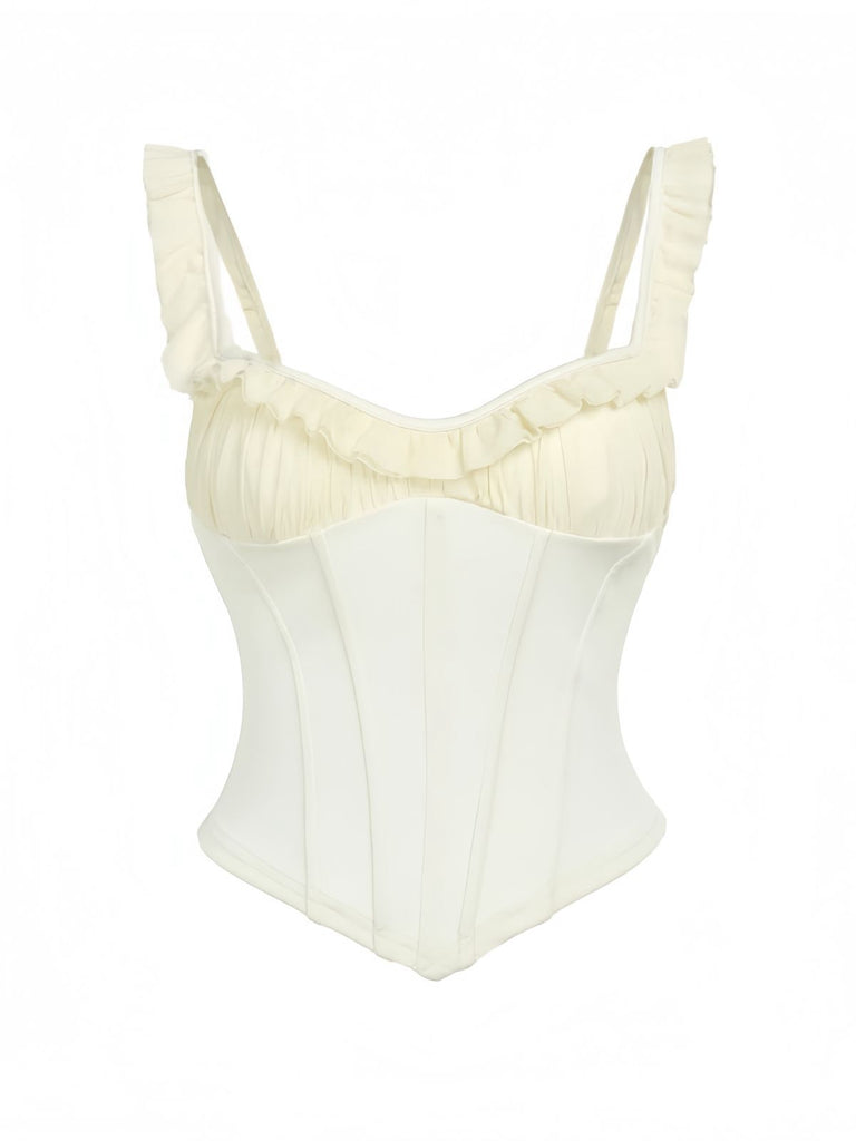 1960s Mesh Patchwork Ruffled Corset Camisole